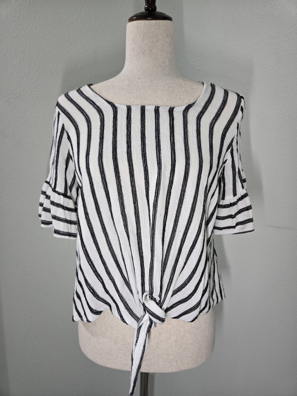 Potter's Pot Black and White Striped Tie-Front Blouse